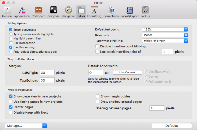 Scrivener 的编辑器偏好