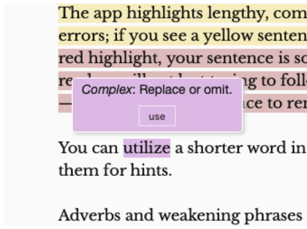 Редактор Hemingway опускает сложные слова
