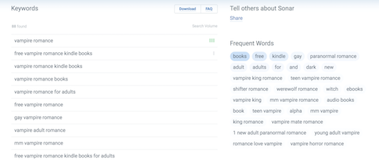 Sonar results give you lots of keyword ideas for a book