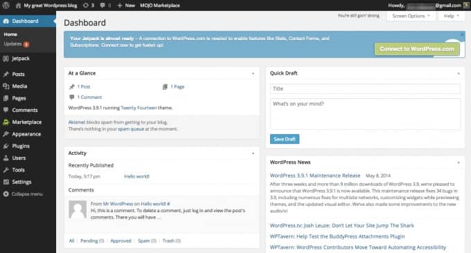 Marketing de contenidos en el panel de Wordpress Wordpress Dashboard content marketing