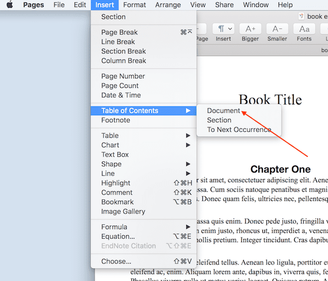 Pages Apple insérer une table des matières Apple Pages insert table of contents