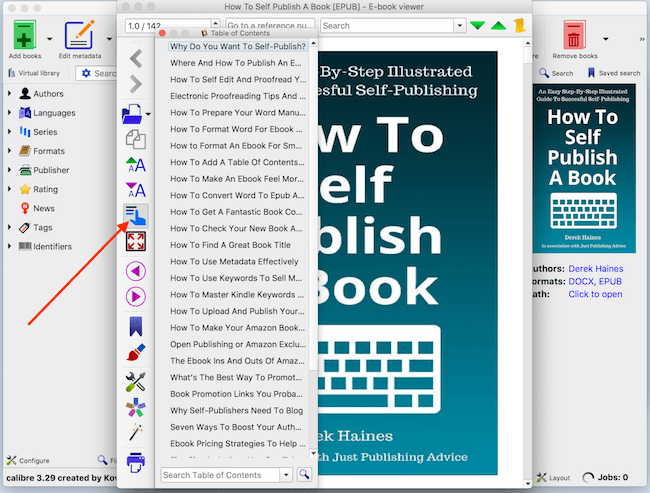 Calibre ebook table des matières Calibre ebook table of contents