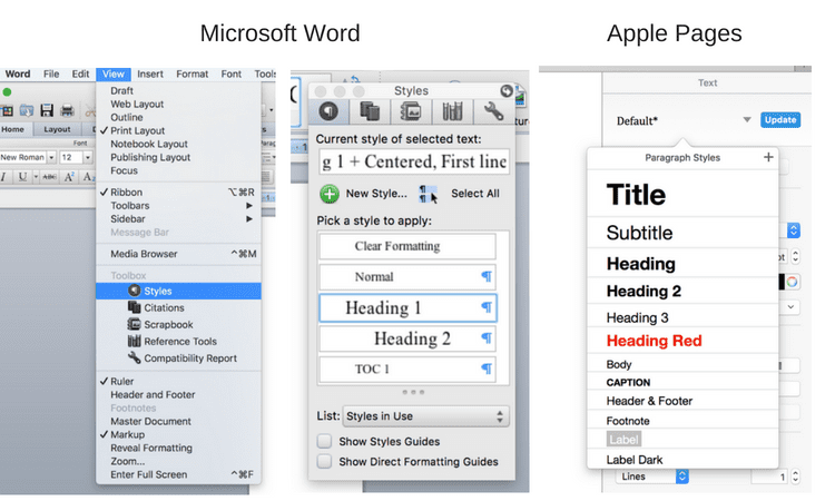 Styles Microsoft Word et Pages