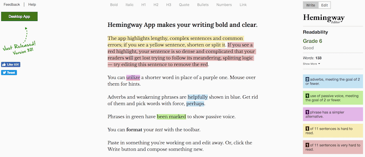 Hemingway App correttore grammaticale gratuito Hemingway App free grammar checker