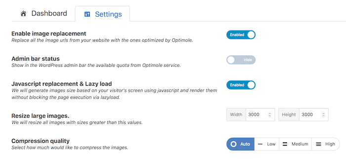 paramètres d'optimole