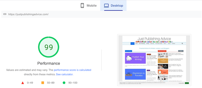 Test de vitesse Google JPA Desktop Google speed test JPA Desktop