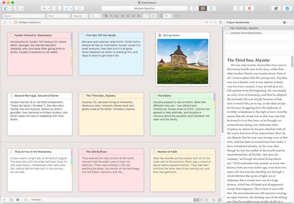 Inspektur papan gabus dalam perangkat lunak penulisan buku Corkboard inspector in book writing software