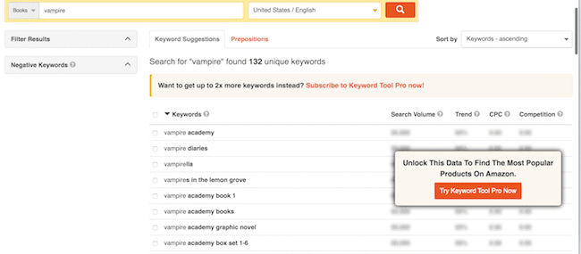 io-Ergebnisse des Keyword-Tools keyword tool io results