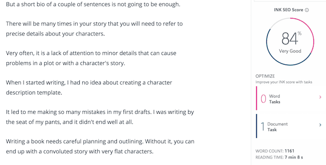 Panel de optimización INK y puntuación general INK optimize panel and overall score