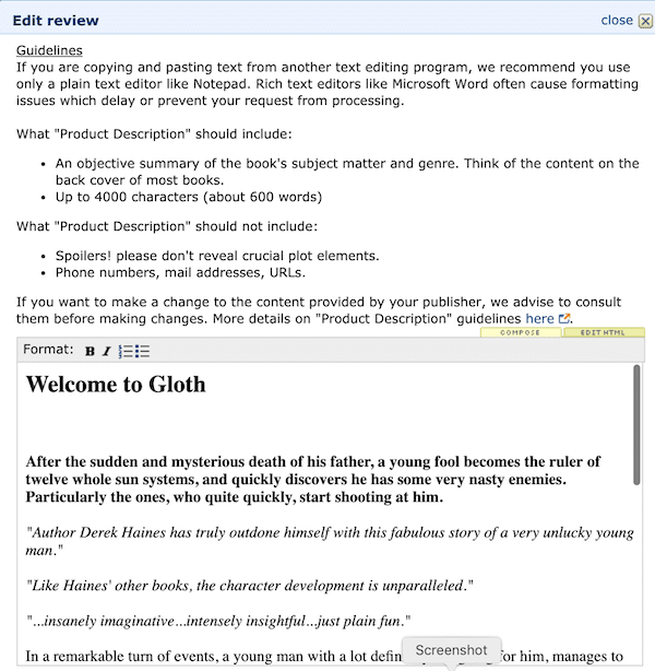 Ecran de editare Edit screen
