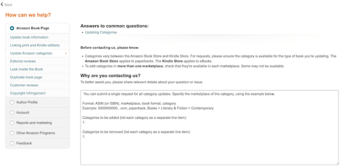 Demander à Amazon d'ajouter des catégories