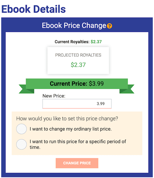 Cambia il prezzo dell'ebook D2D Change ebook price D2D