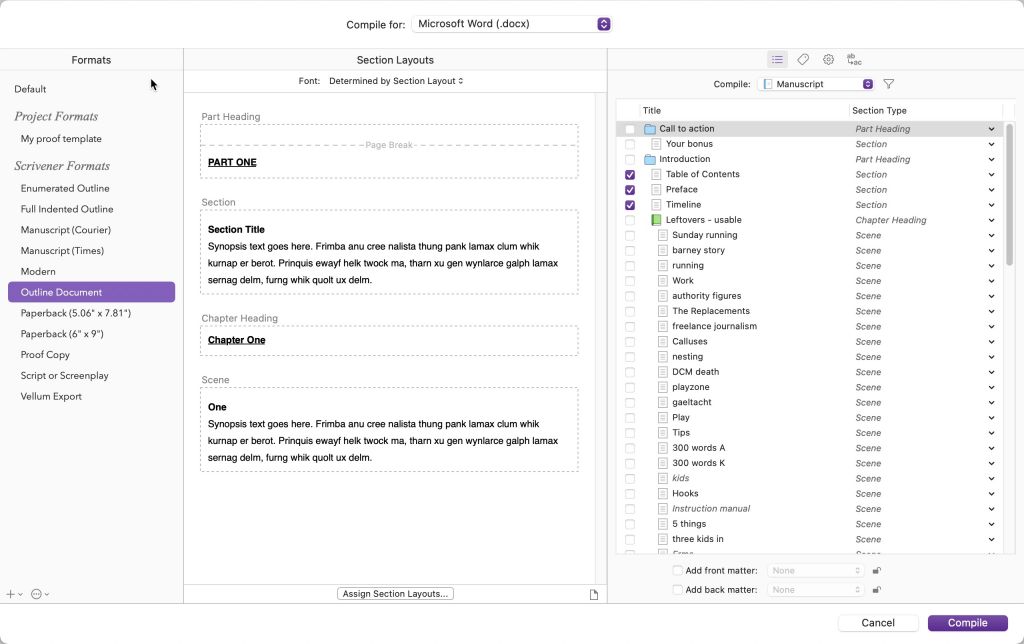 Scrivener derleme özellikleri