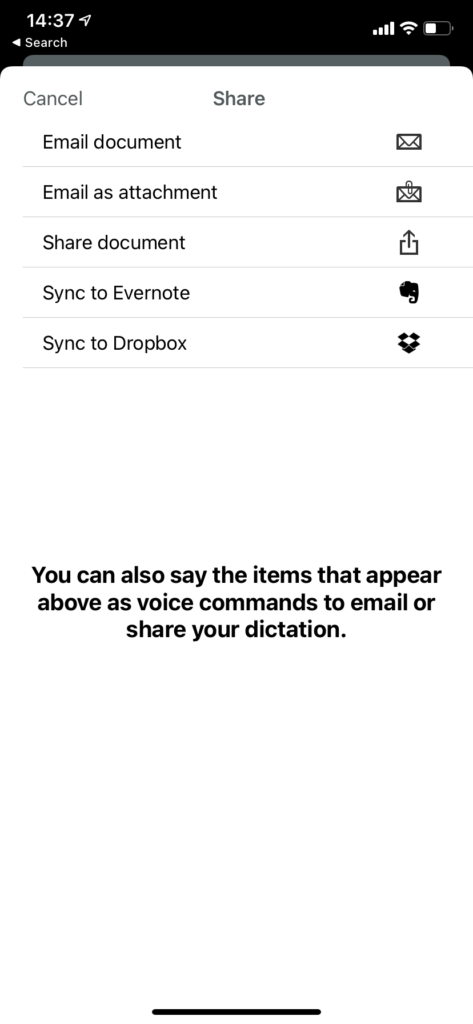 Teilen von Dragon Anywhere