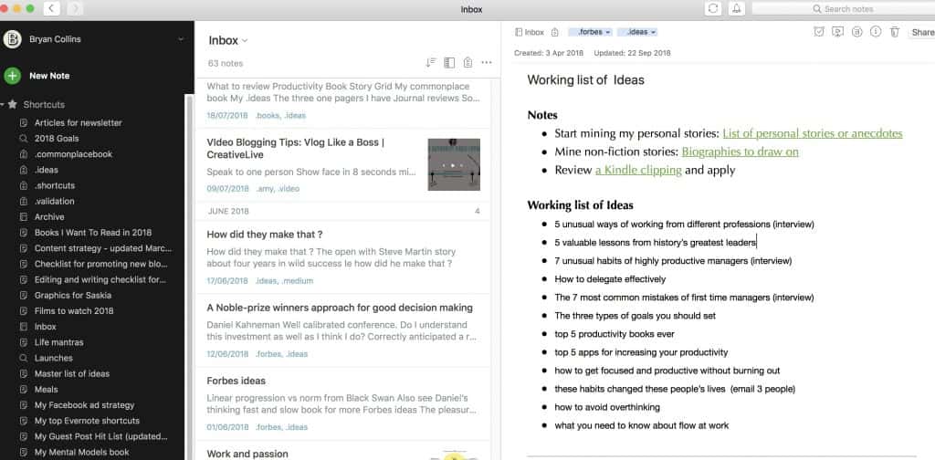 Interfață grafică cu utilizatorul Evernote