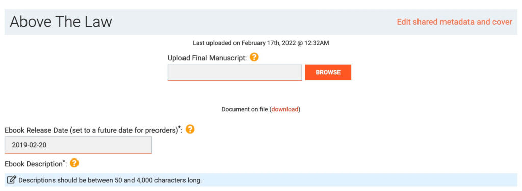 책 원고 업로드 및 메타데이터 추가