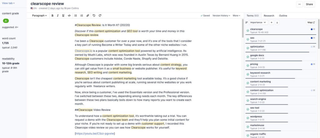 Ottimizzatore Clearscope