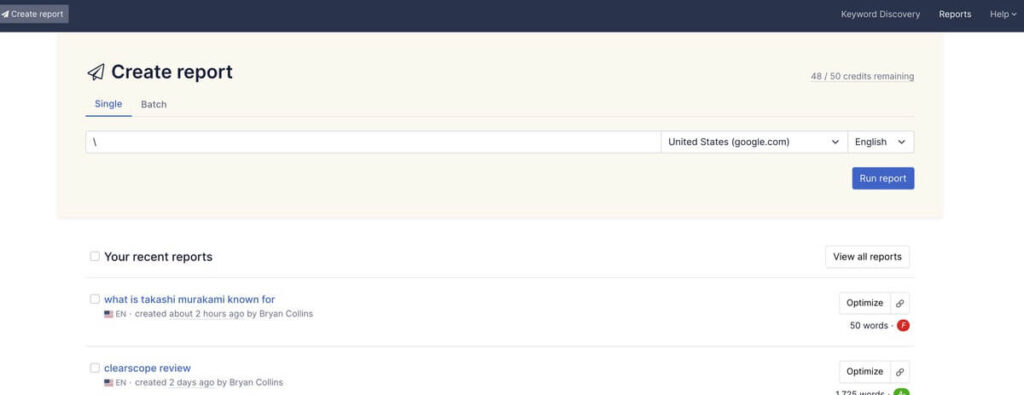 Revisione Clearscope: Rapporti