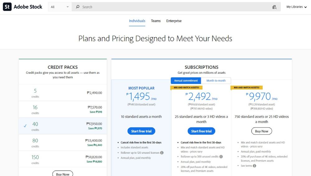 Tarification d'Adobe Stock