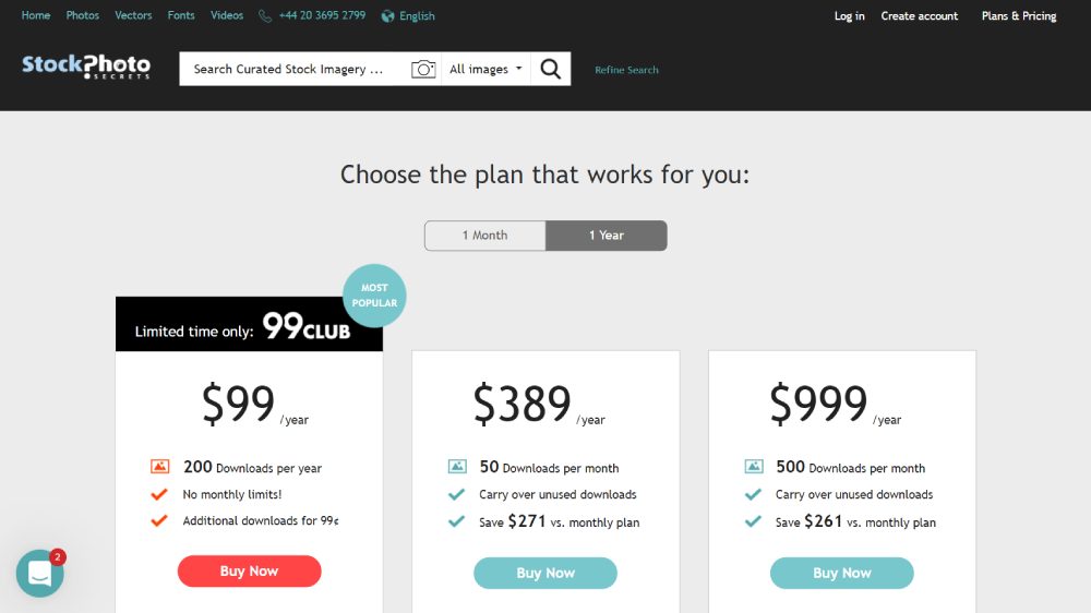 Tarification StockPhotoSecrets