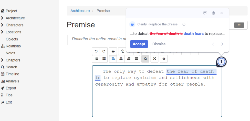 Bibisco integrato con Grammarly