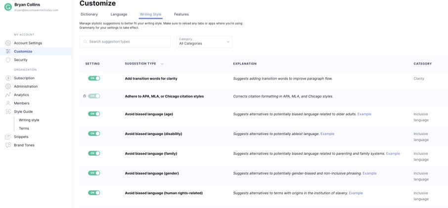 Estilo de escritura gramatical