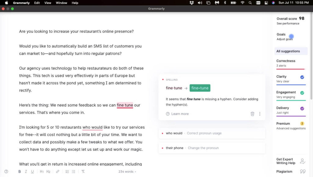 Ознакомьтесь с рекомендациями Grammarly
