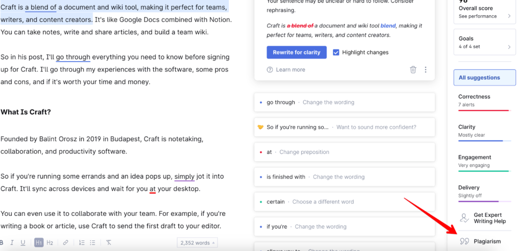 Grammarly a un vérificateur de plagiat