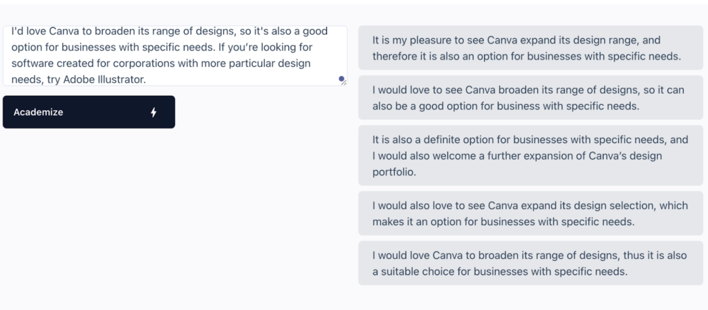 Les suggestions de Writefull sont plus formelles
