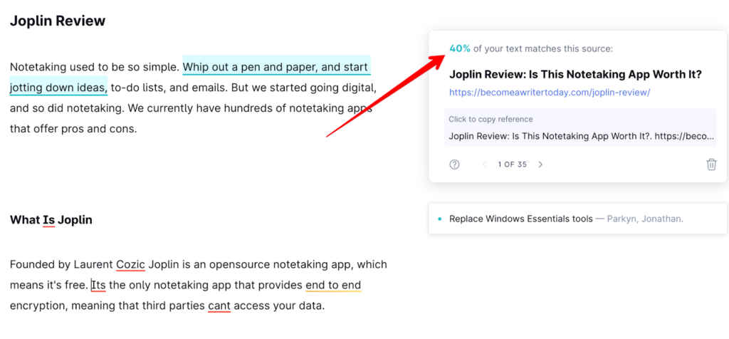 Grammarly are un scanner pentru plagiat