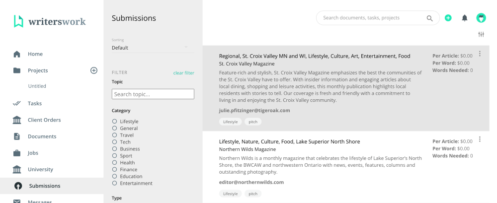 Заявки на работу писателей